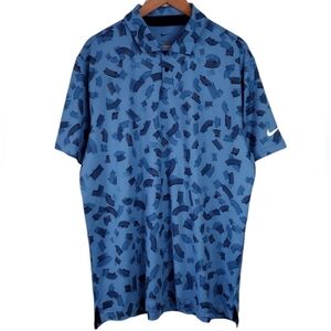 Nike Men's Dri-Fit Tour Micro Print Dark Blue Athletic Golf Polo Shirt Size L